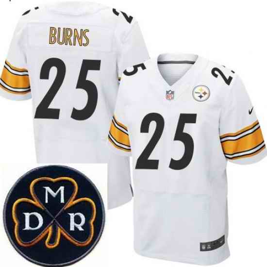 Men's Nike Pittsburgh Steelers #25 Artie Burns White Team Color Stitched NFL Elite MDR Dan Rooney Patch Jersey